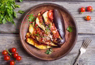 Auberginen-Tomaten-Fächer